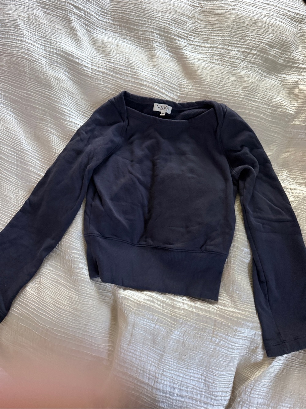 Nation LTD Navy Cropped Crewneck Sweatshirt